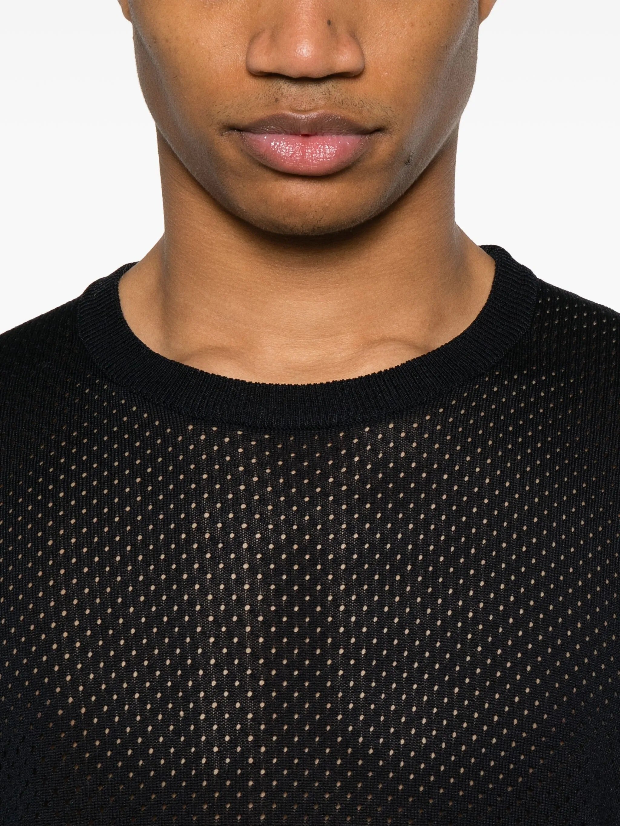 ROBERTO COLLINA T-Shirt Uomo Punto Rete-Nero