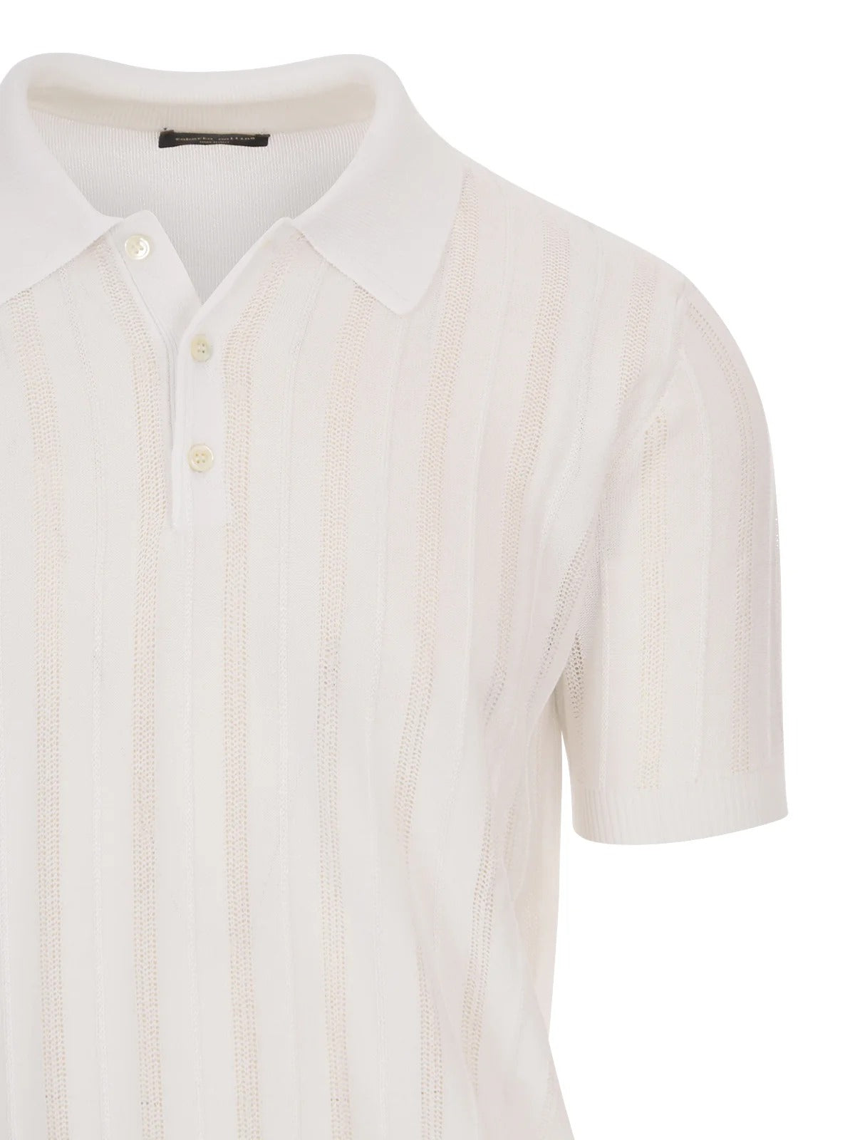 ROBERTO COLLINA Polo Uomo Punto Traforato-Bianco
