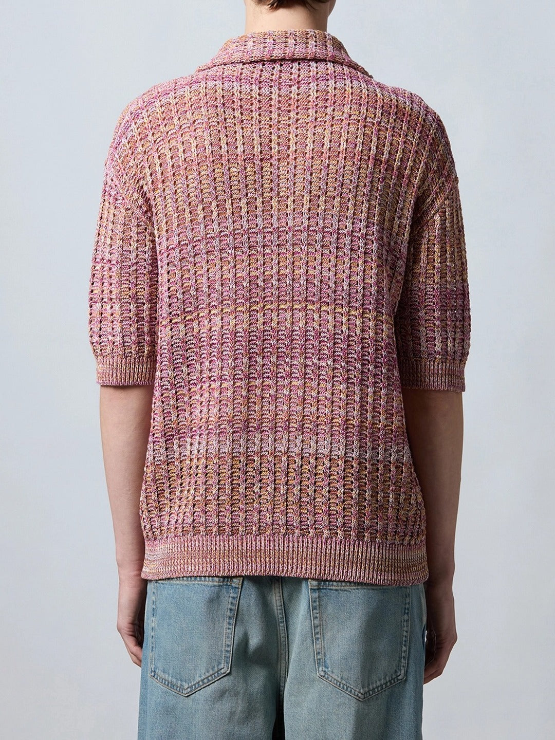 ROBERTO COLLINA Polo Uomo Punto Rete Mouliné-Rosa