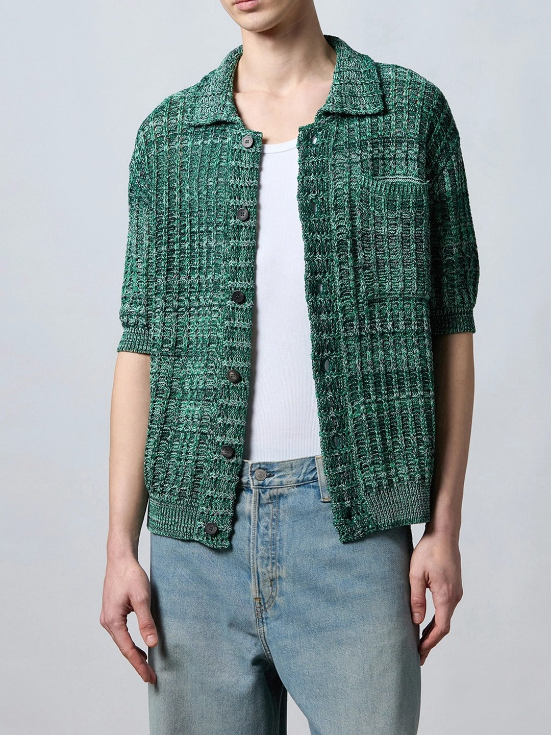 ROBERTO COLLINA Camicia Uomo Punto Rete Mouliné-Menta