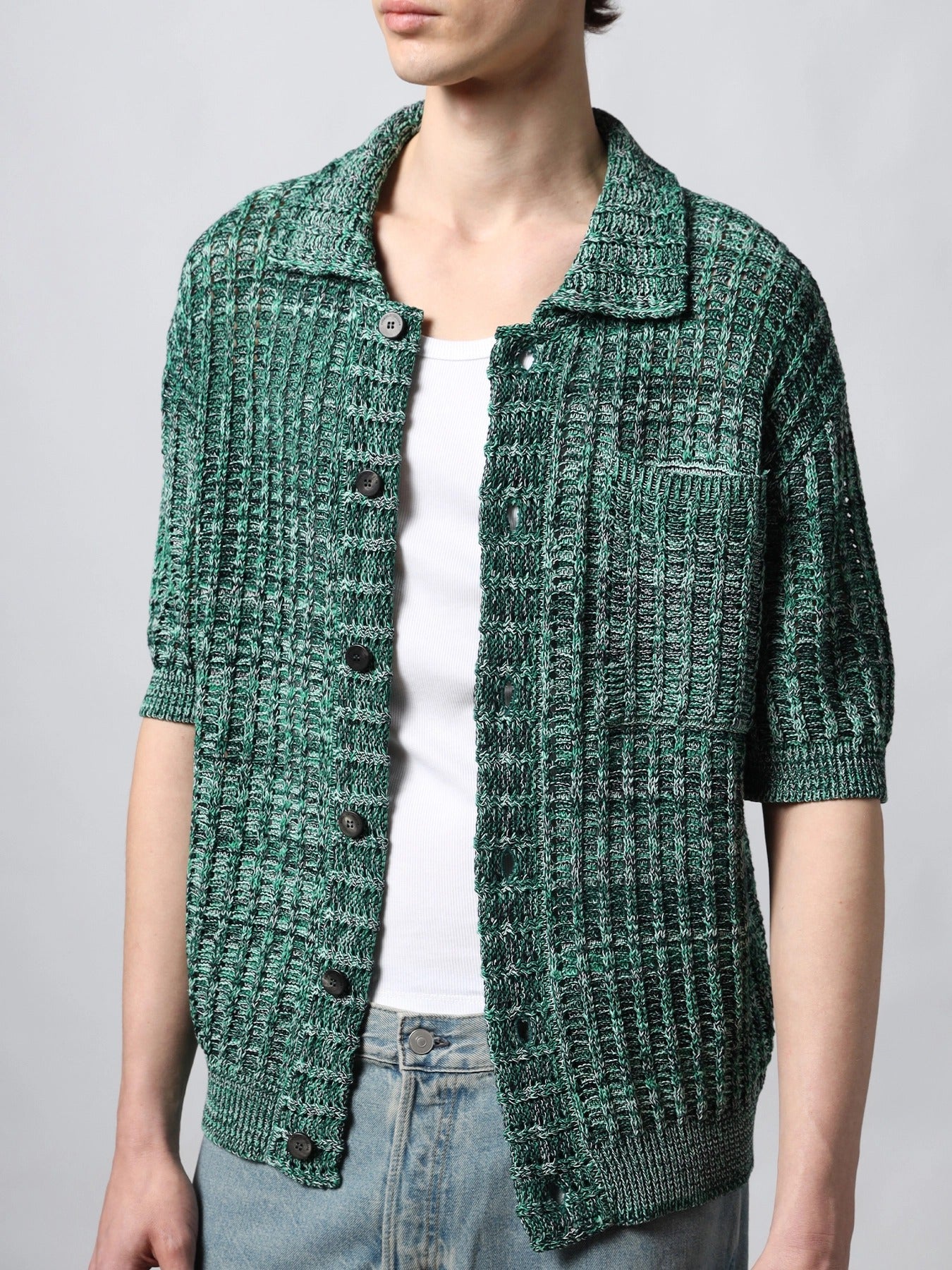 ROBERTO COLLINA Camicia Uomo Punto Rete Mouliné-Menta