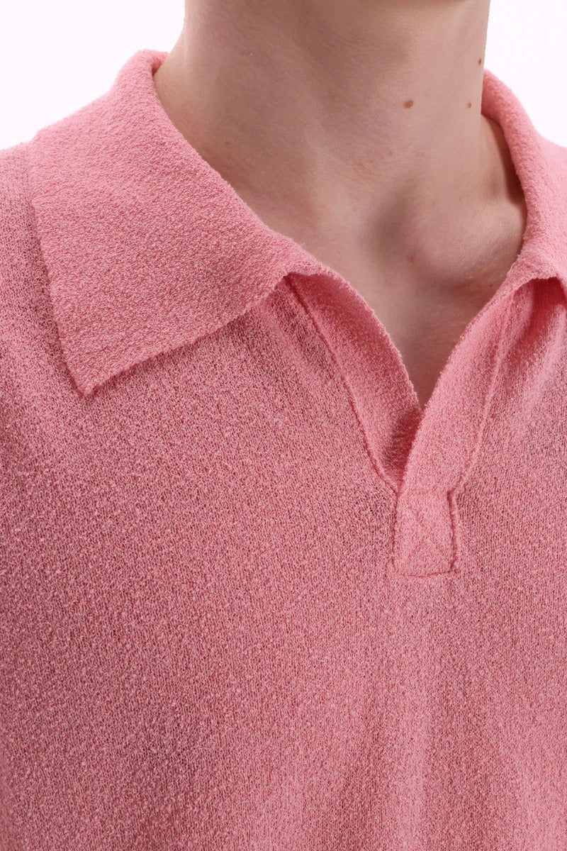 ROBERTO COLLINA Polo Uomo Effetto Spugna-Rosa