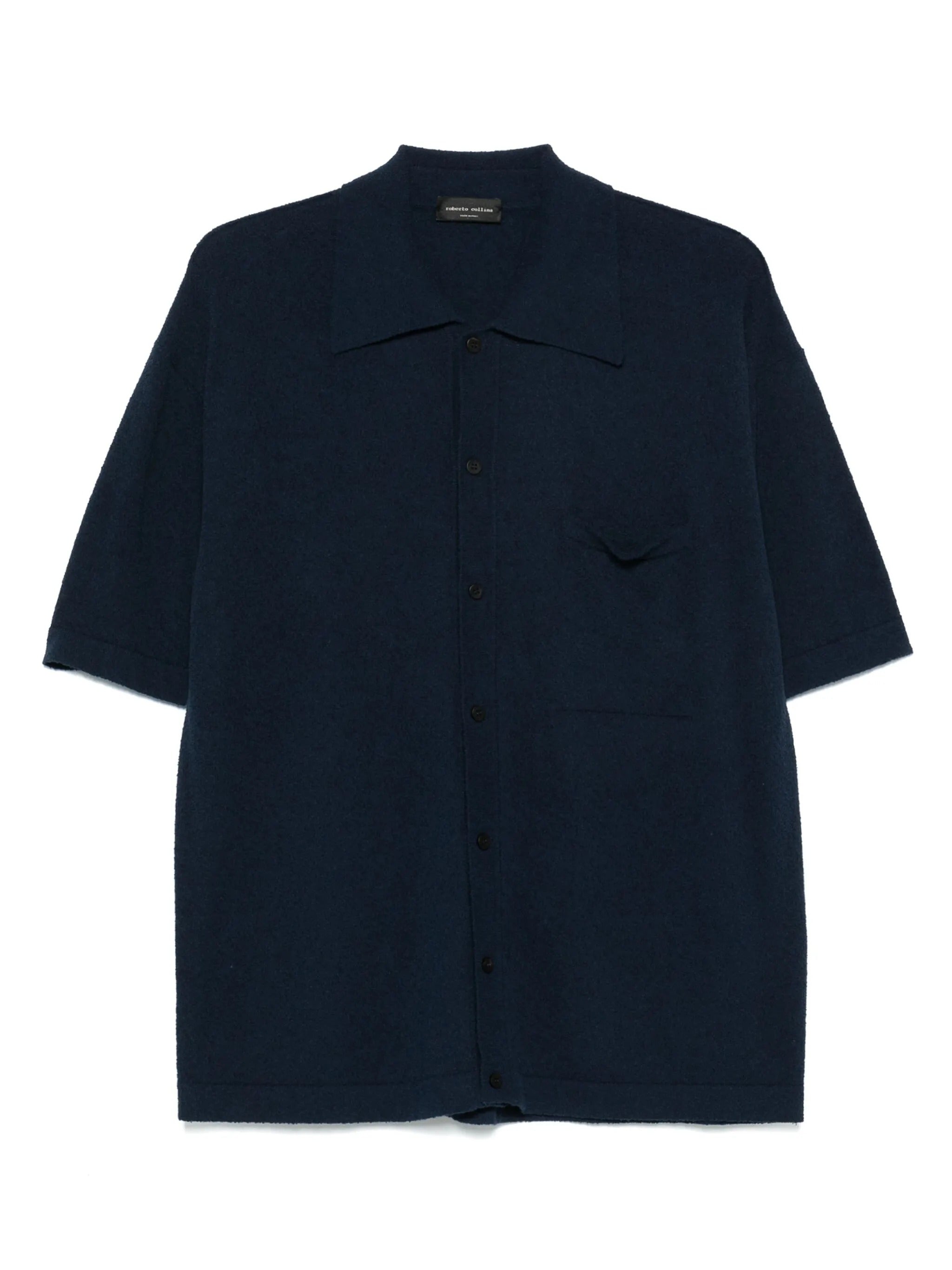 ROBERTO COLLINA Camicia Uomo Effetto Spugna-Navy