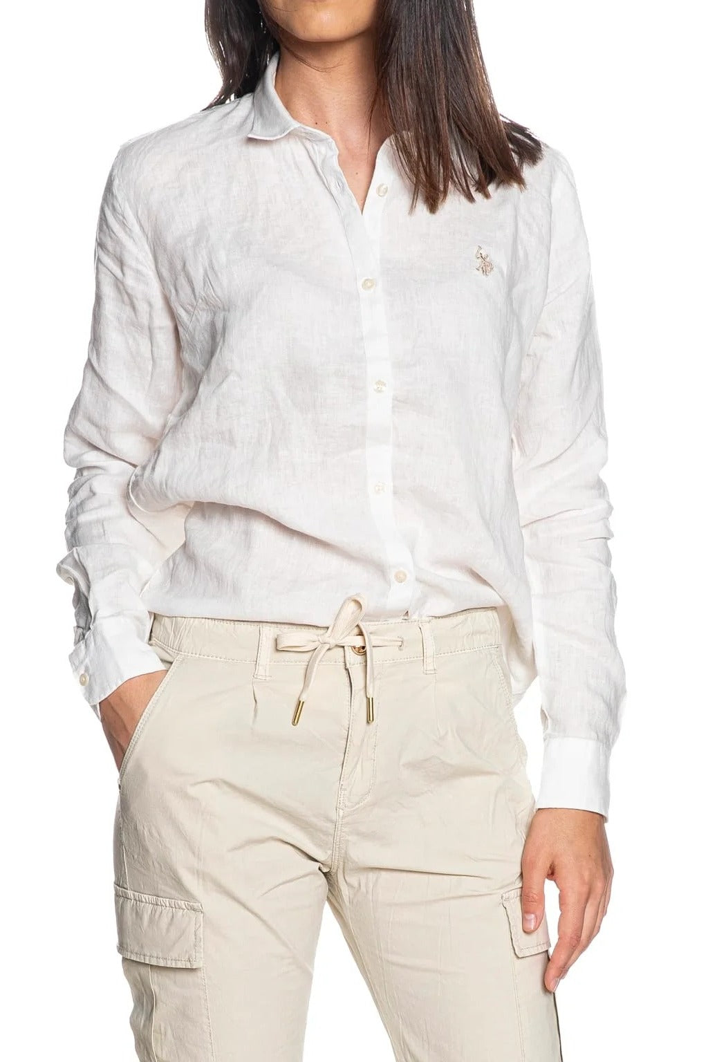 U.S. POLO ASSN. Camicia Donna Luzy Lino-Bianco