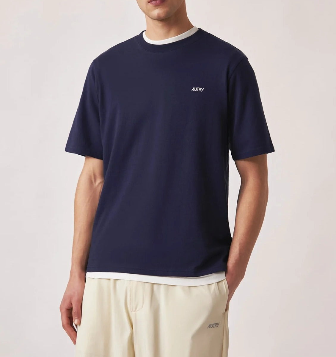 AUTRY T-shirt Uomo Logo Ricamato-Blu Navy