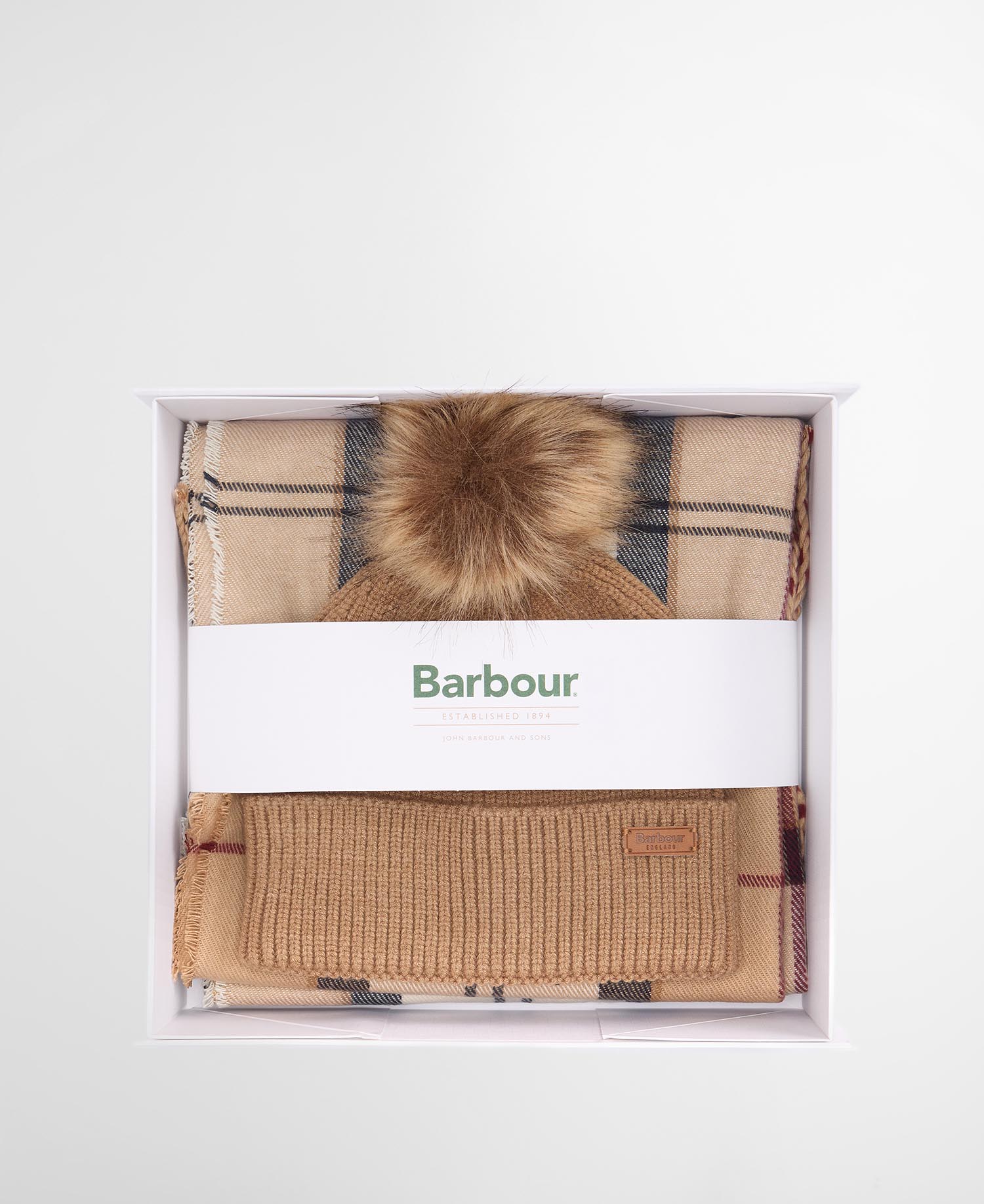 BARBOUR Set Regalo Donna Berretto Dover & Sciarpa Hailes--Hessian Tartan