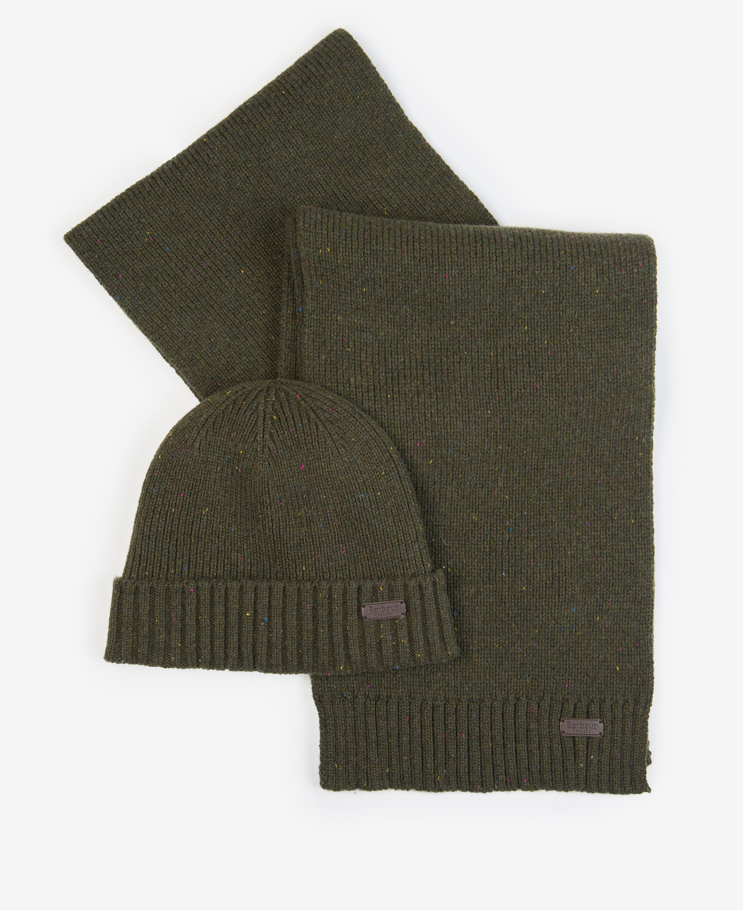 BARBOUR Set Regalo Uomo Berretto e Sciarpa CARLTON FLECK-Olive