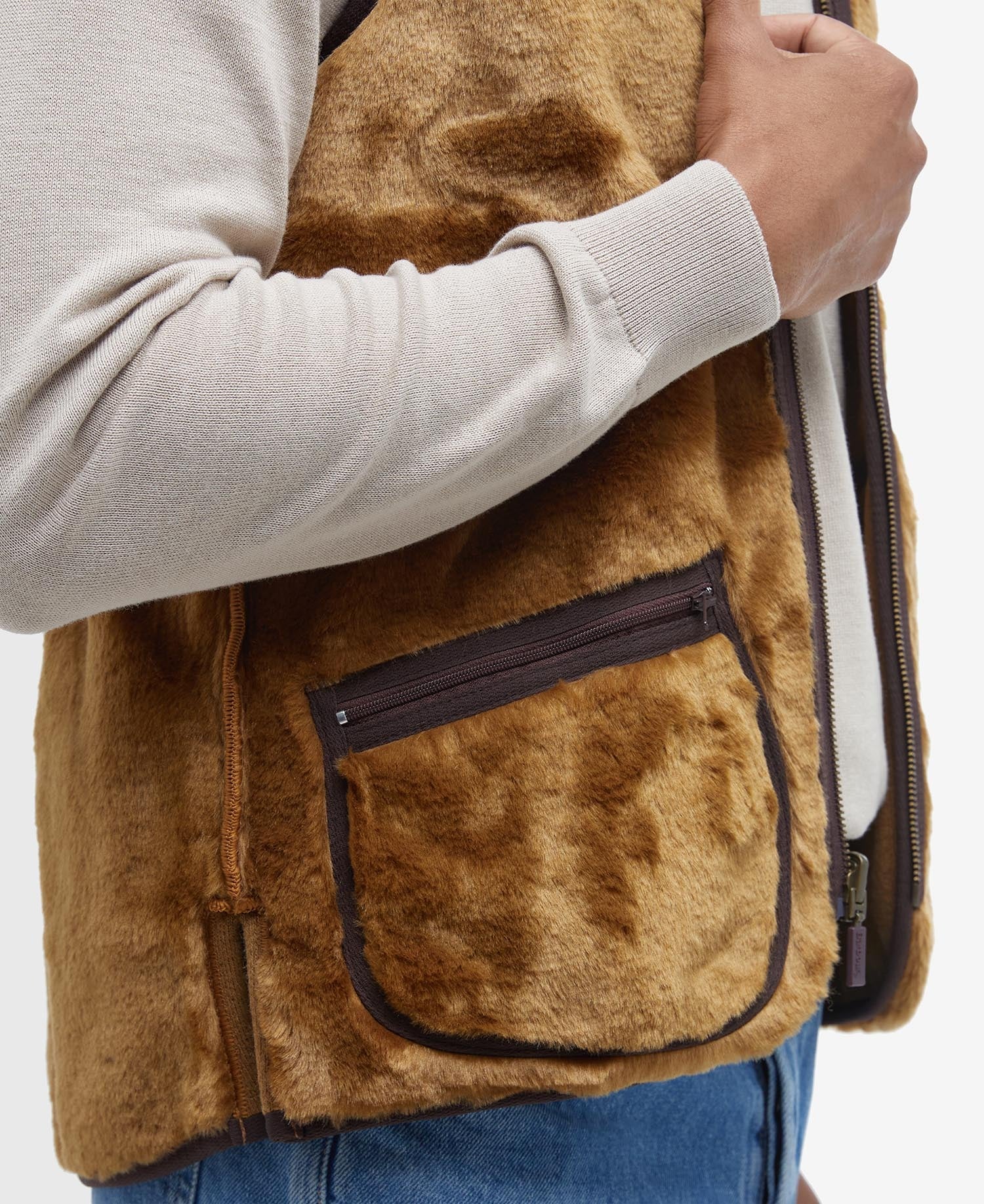 BARBOUR Gilet Uomo Pile Ecopelliccia-Classic Brown