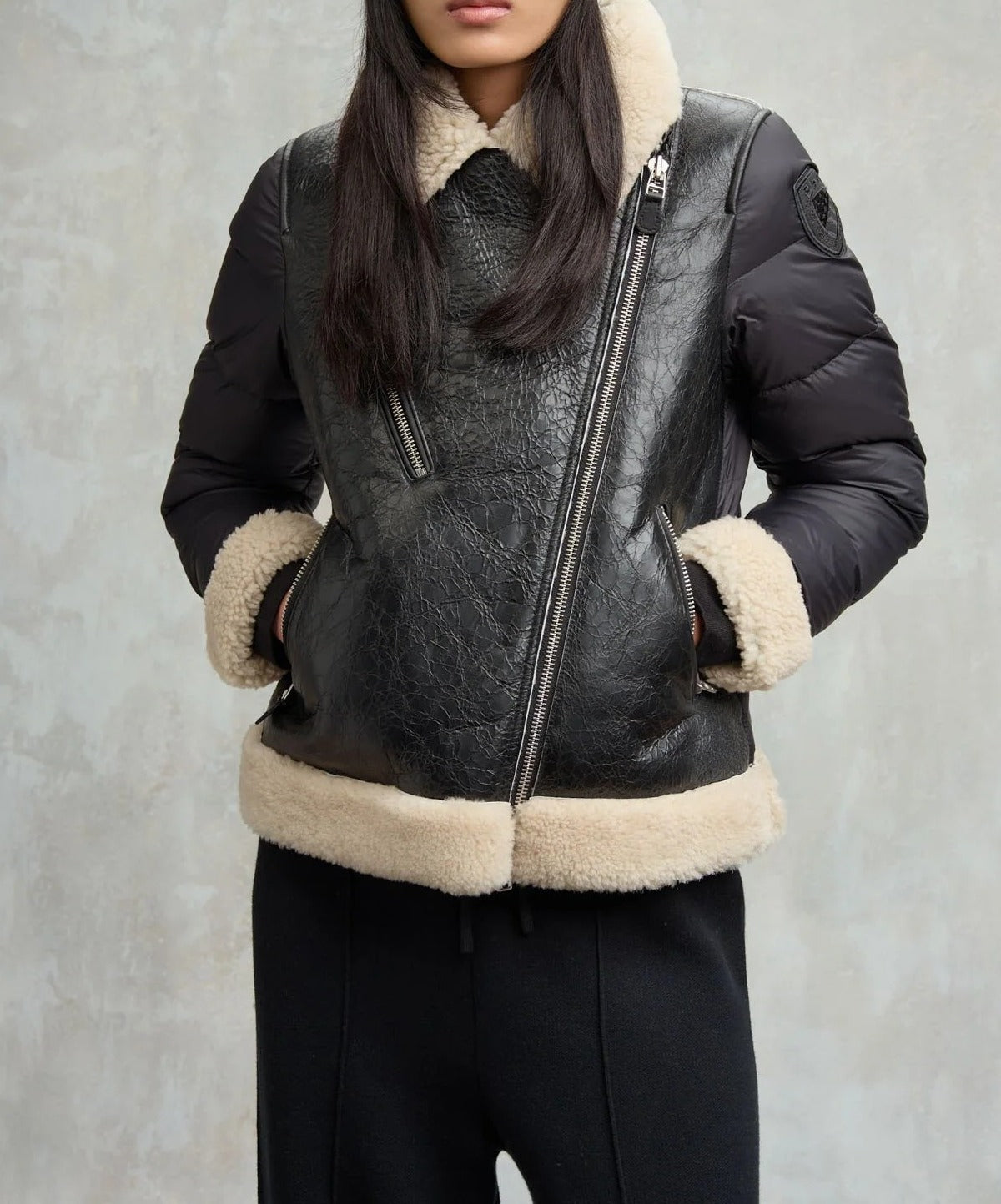 BLAUER Giubbotto Donna Chiodo Montone Candor-Nero