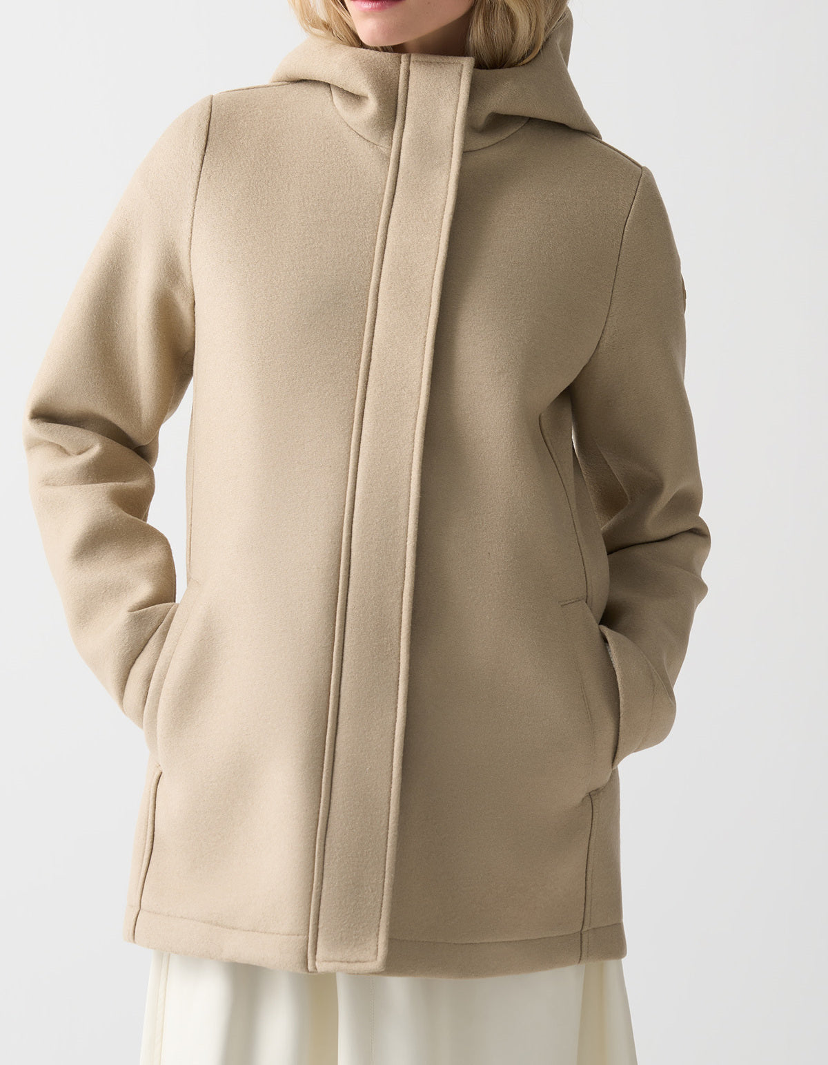 COLMAR Cappotto Donna in panno di lana con cappuccio-Beige Etna