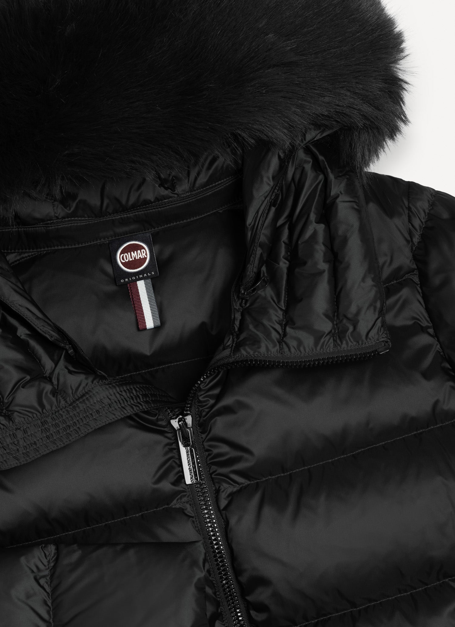 COLMAR Piumino Donna Trapuntato Collo alto Cappuccio Ecopelliccia-Nero