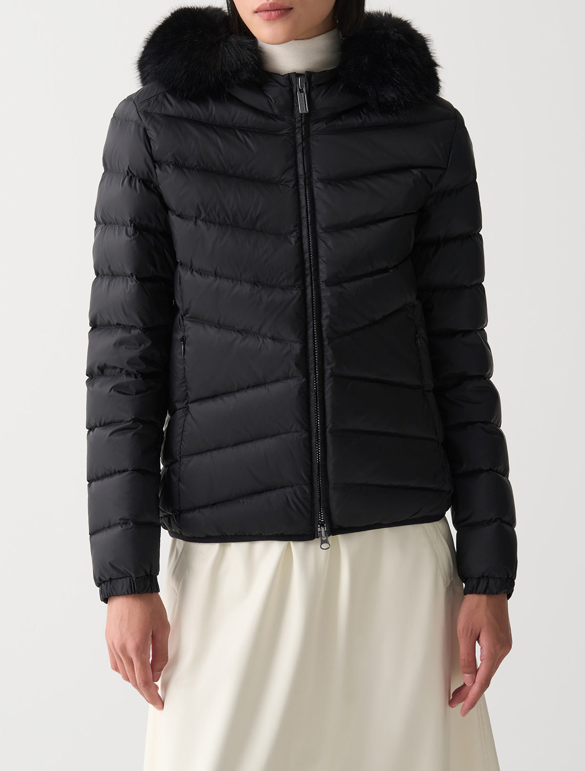COLMAR Piumino Donna Trapuntato Cappuccio Ecopelliccia-Nero
