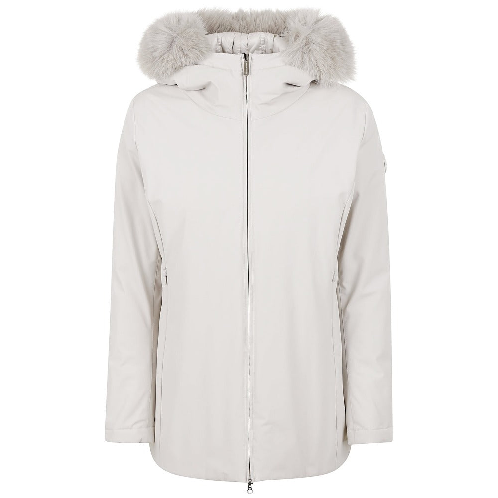 COLMAR Piumino Donna Impermeabile Cappuccio Ecopelliccia-Beige Canapa