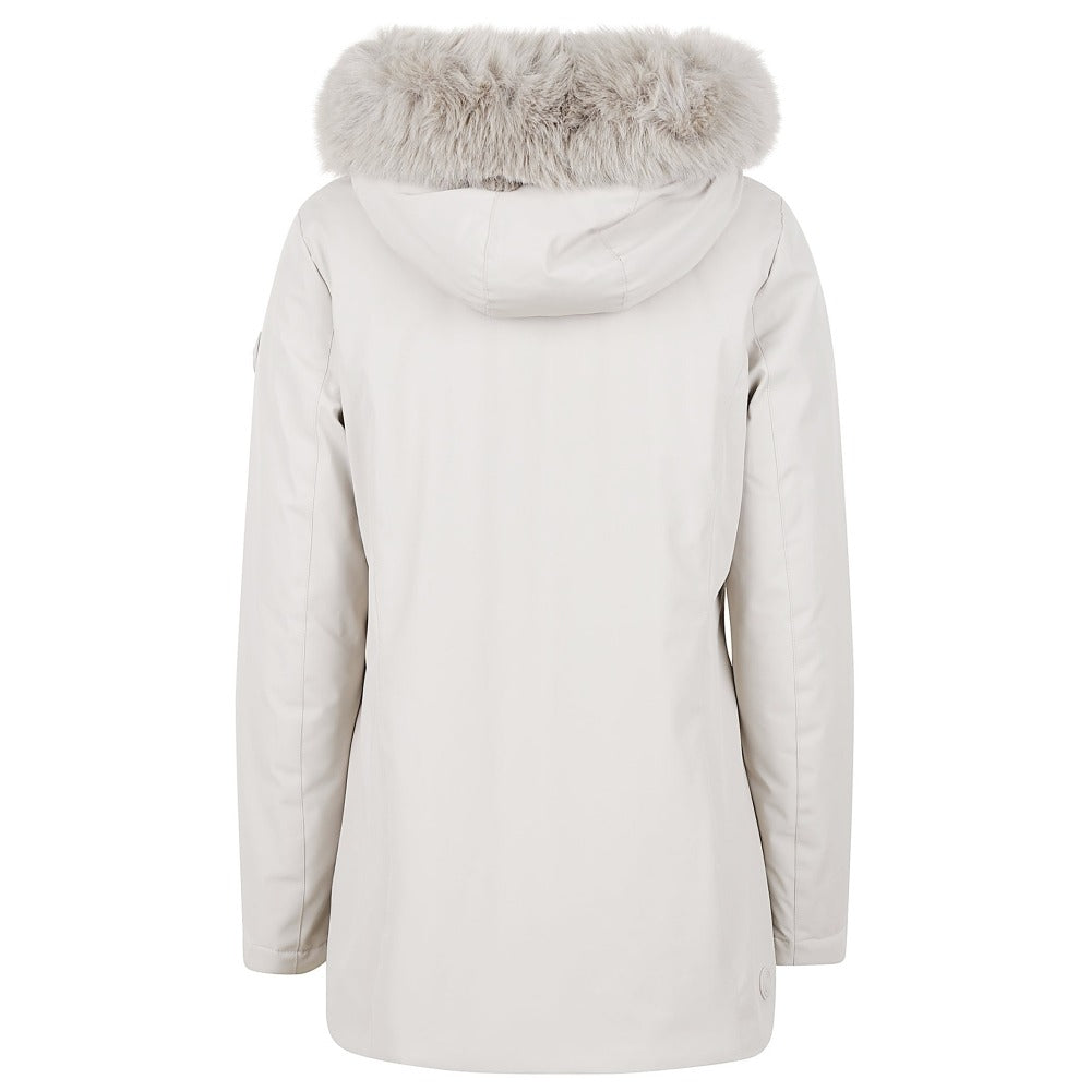 COLMAR Piumino Donna Impermeabile Cappuccio Ecopelliccia-Beige Canapa