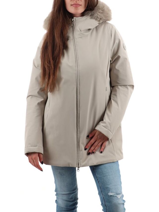 COLMAR Piumino Donna Impermeabile Cappuccio Ecopelliccia-Beige Canapa