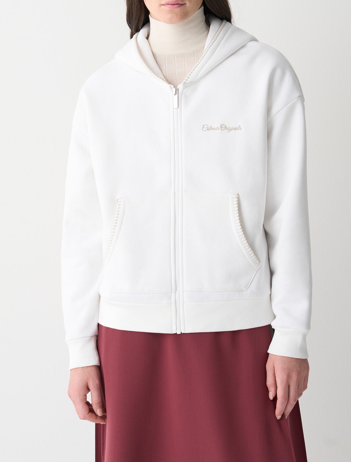 COLMAR Felpa Donna Full Zip con logo ricamato-Bianco