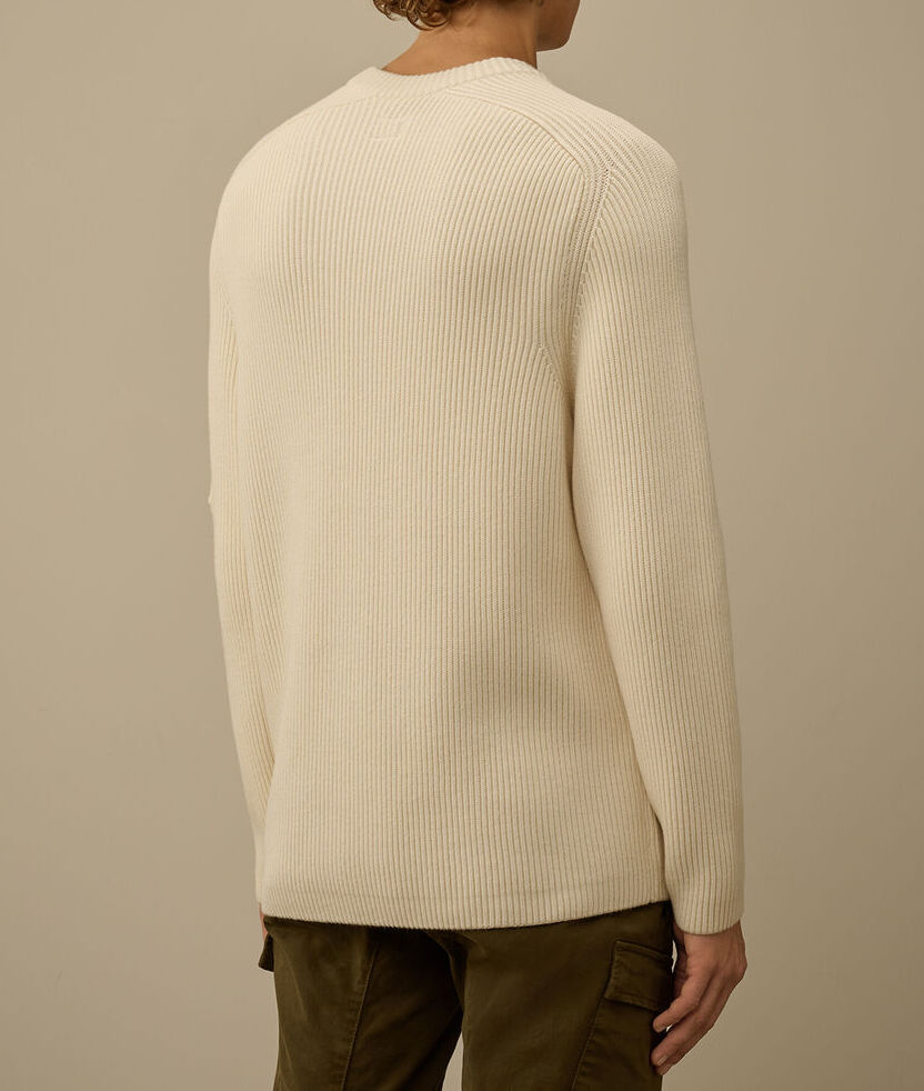 C.P. COMPANY Maglione Uomo Full Rib Crewneck Lens-Gauze White