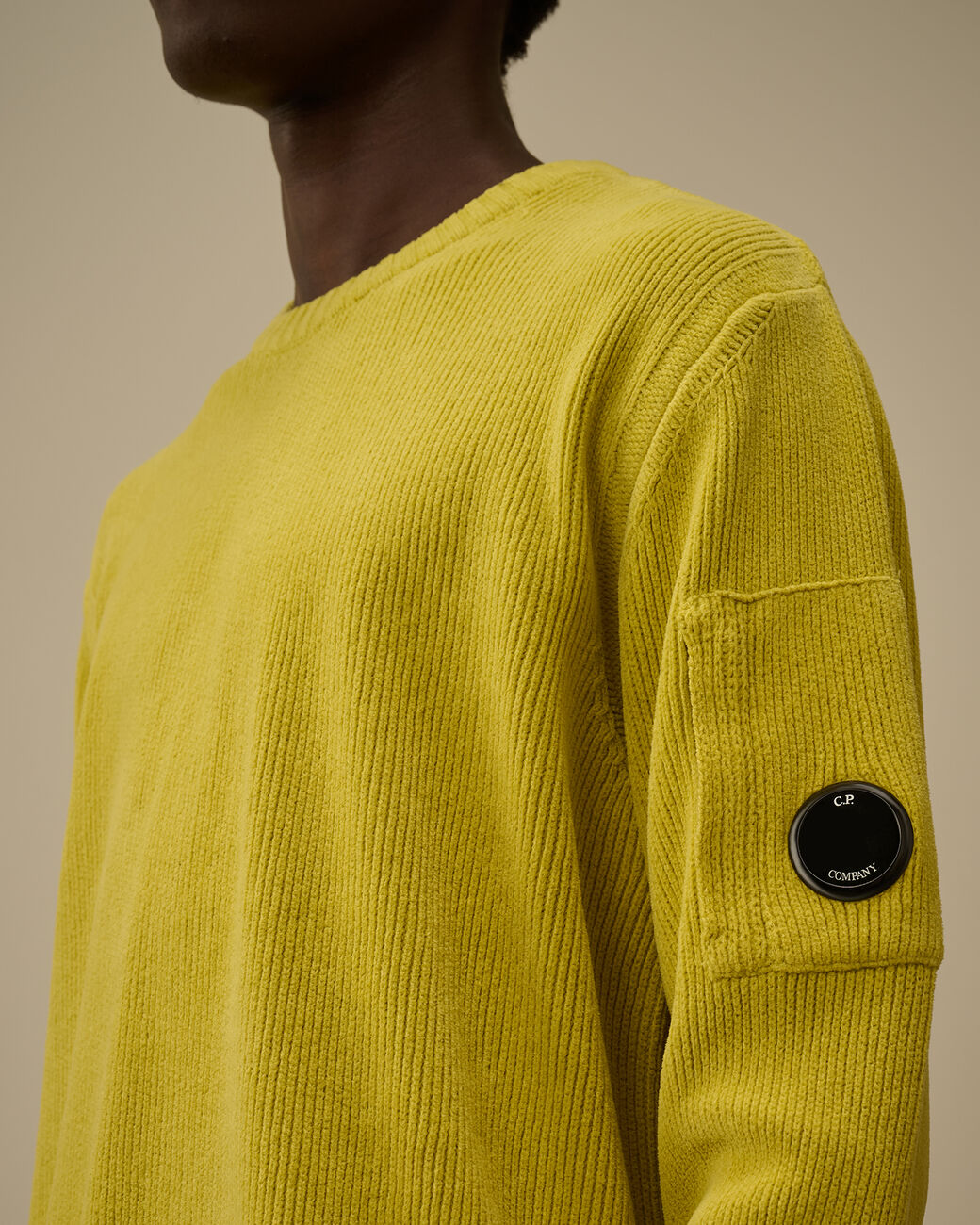 C.P. COMPANY Maglione Uomo Cotton Chenille Crewneck-Green Sheen Yellow