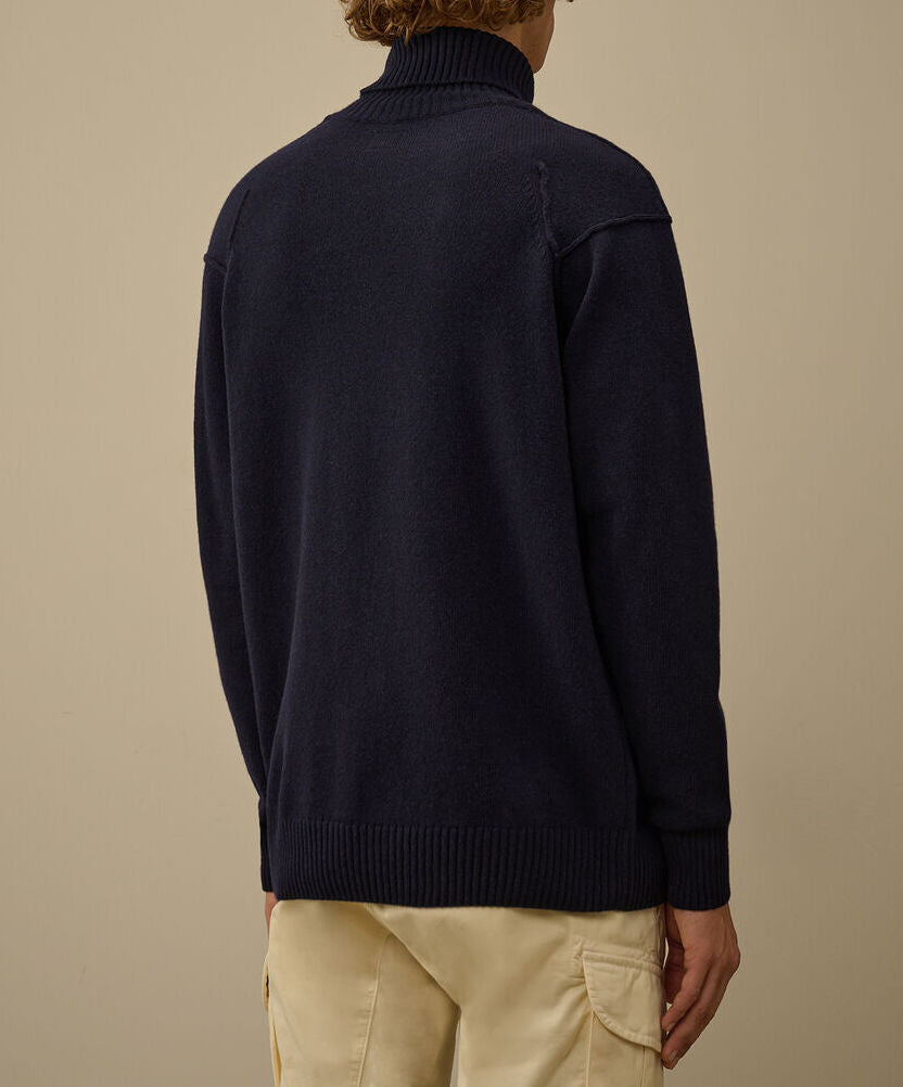 C.P. COMPANY Maglione Uomo Lambswool Grs Turtleneck-Total Eclipse Blue