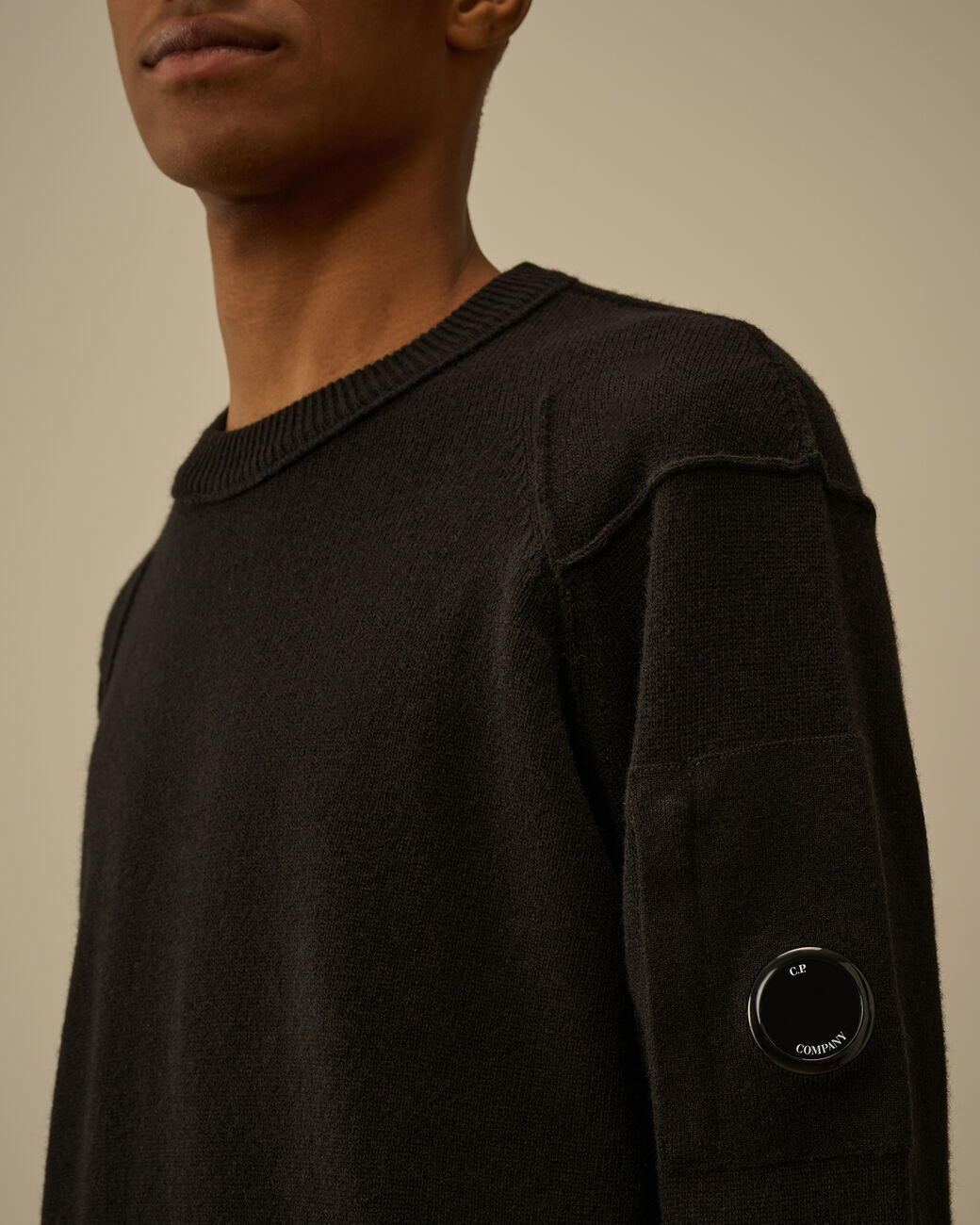 C.P. COMPANY Maglione Uomo Lambswool Grs Crewneck Lens-Black