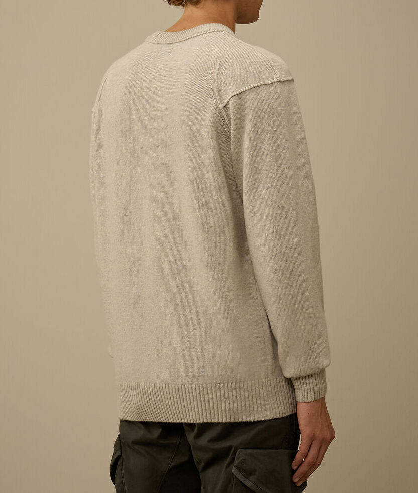 C.P. COMPANY Maglione Uomo Lambswool GRS Crewneck Lens-Off White Melange