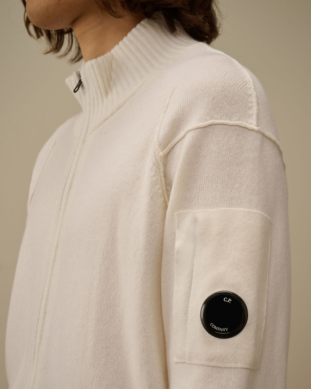 C.P. COMPANY Cardigan Uomo Lambswool GRS Full Zip-Gauze White