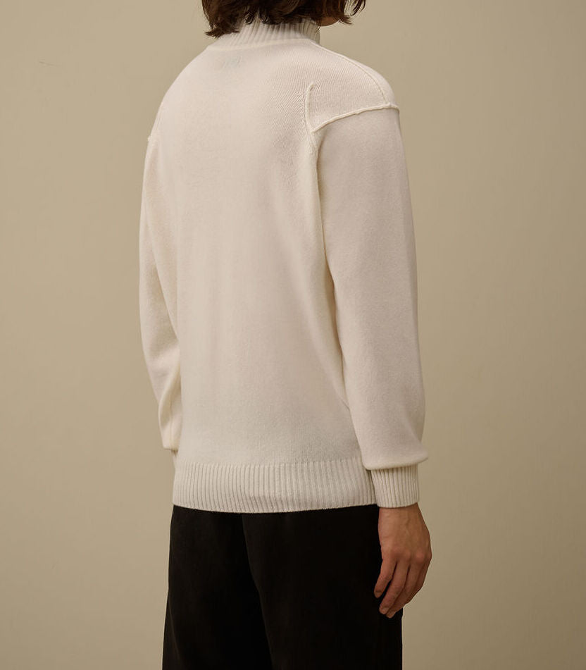 C.P. COMPANY Cardigan Uomo Lambswool GRS Full Zip-Gauze White