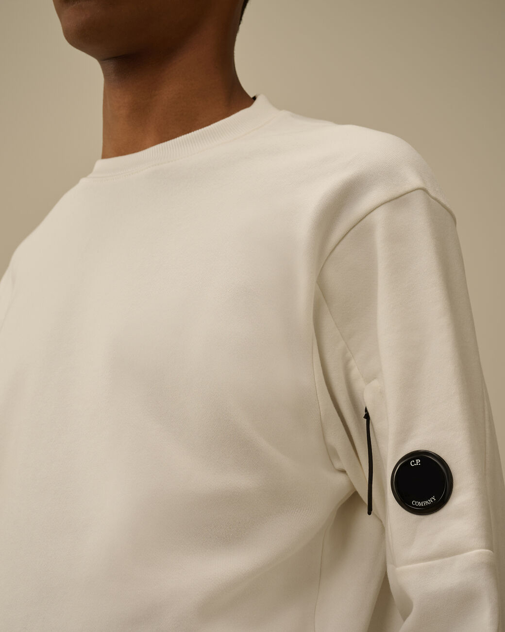 C.P. COMPANY Felpa Uomo Diagonal Raised Fleece Crewneck-Gauze White
