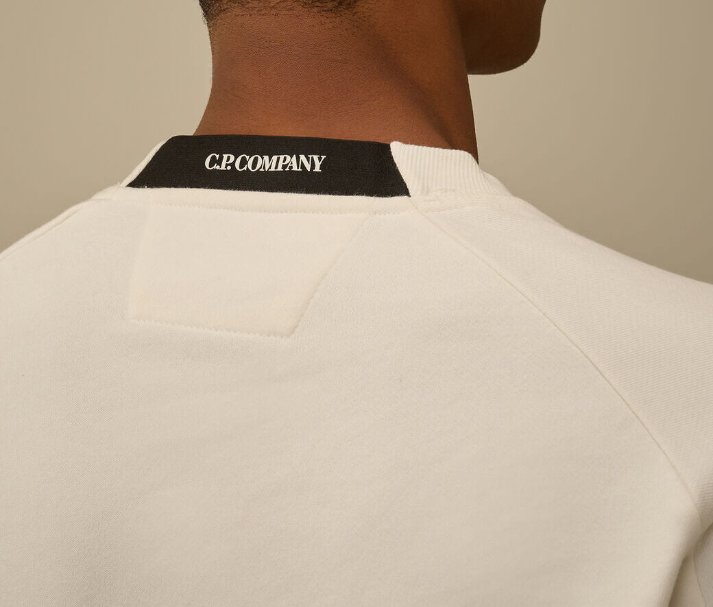 C.P. COMPANY Felpa Uomo Diagonal Raised Fleece Crewneck-Gauze White