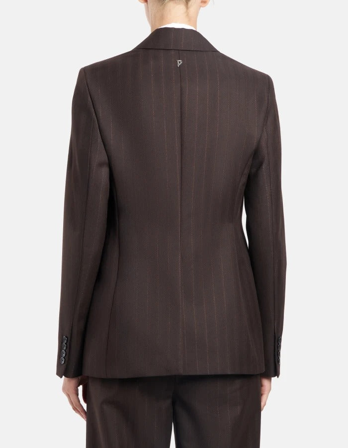 DONDUP Blazer Donna Doppiopetto Gessato Lurex-Cioccolato