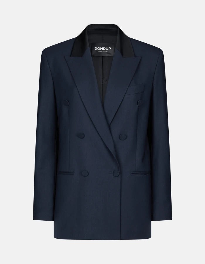 DONDUP Blazer Donna Doppiopetto Gabardina Lana-Blu Universo