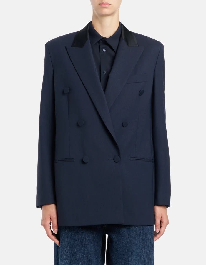 DONDUP Blazer Donna Doppiopetto Gabardina Lana-Blu Universo