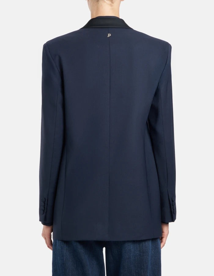 DONDUP Blazer Donna Doppiopetto Gabardina Lana-Blu Universo