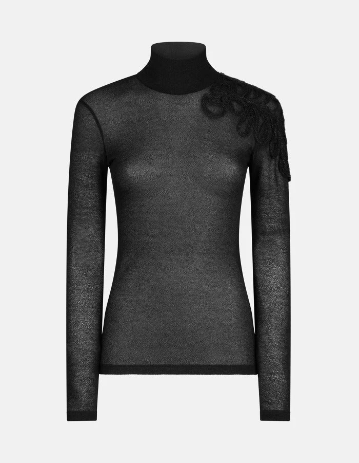 DONDUP Maglia Donna Dolcevita Viscosa Ricamo-Nero