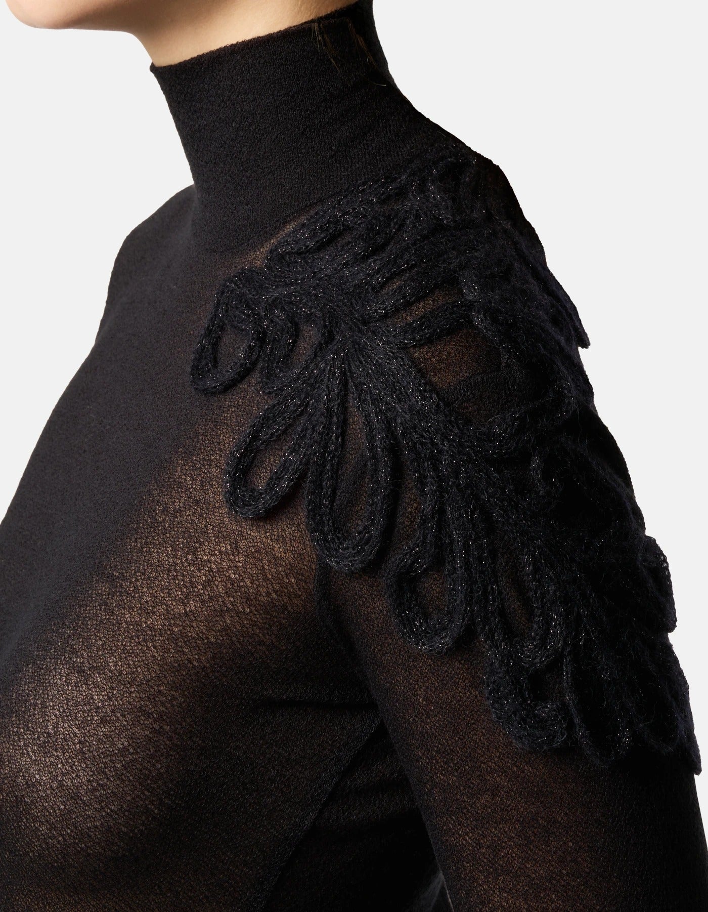 DONDUP Maglia Donna Dolcevita Viscosa Ricamo-Nero