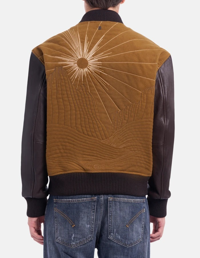 DONDUP Bomber Uomo Panno Pelle-Kaki