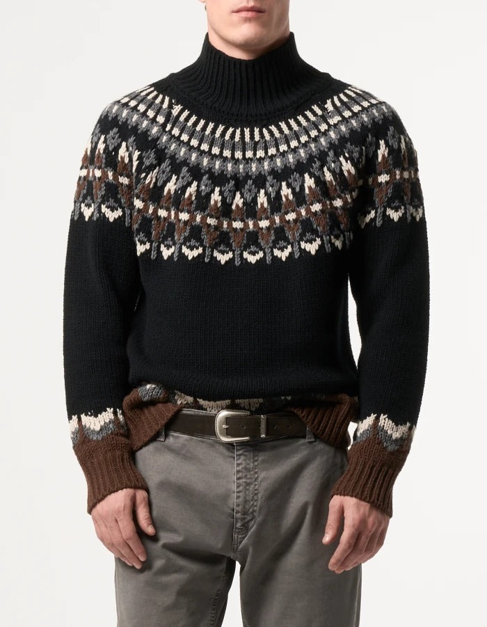 DONDUP Maglia Dolcevita Uomo Lana Jacquard Regular-Nero