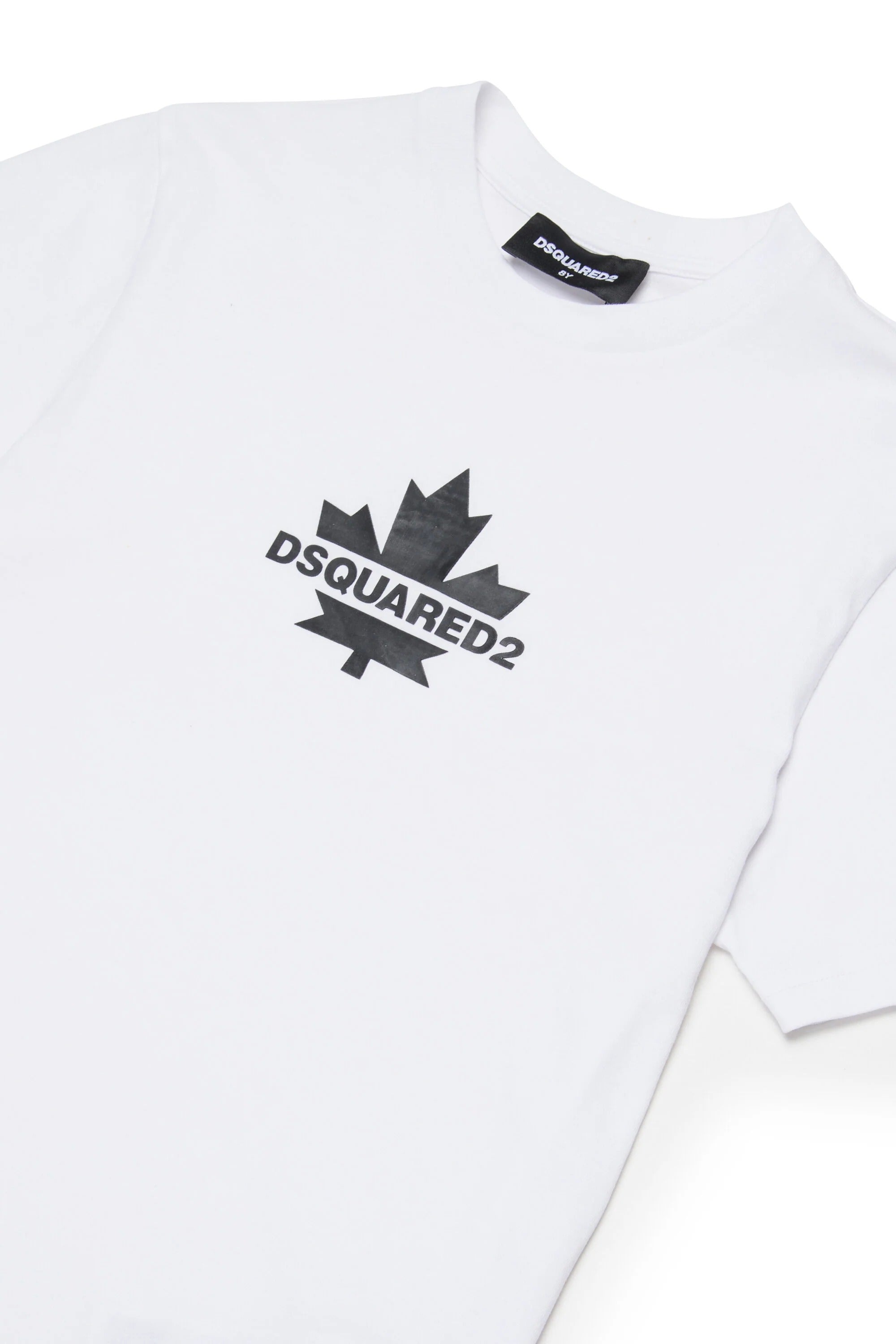 DSQUARED2 T-Shirt Junior Logo Foglia-Bianco