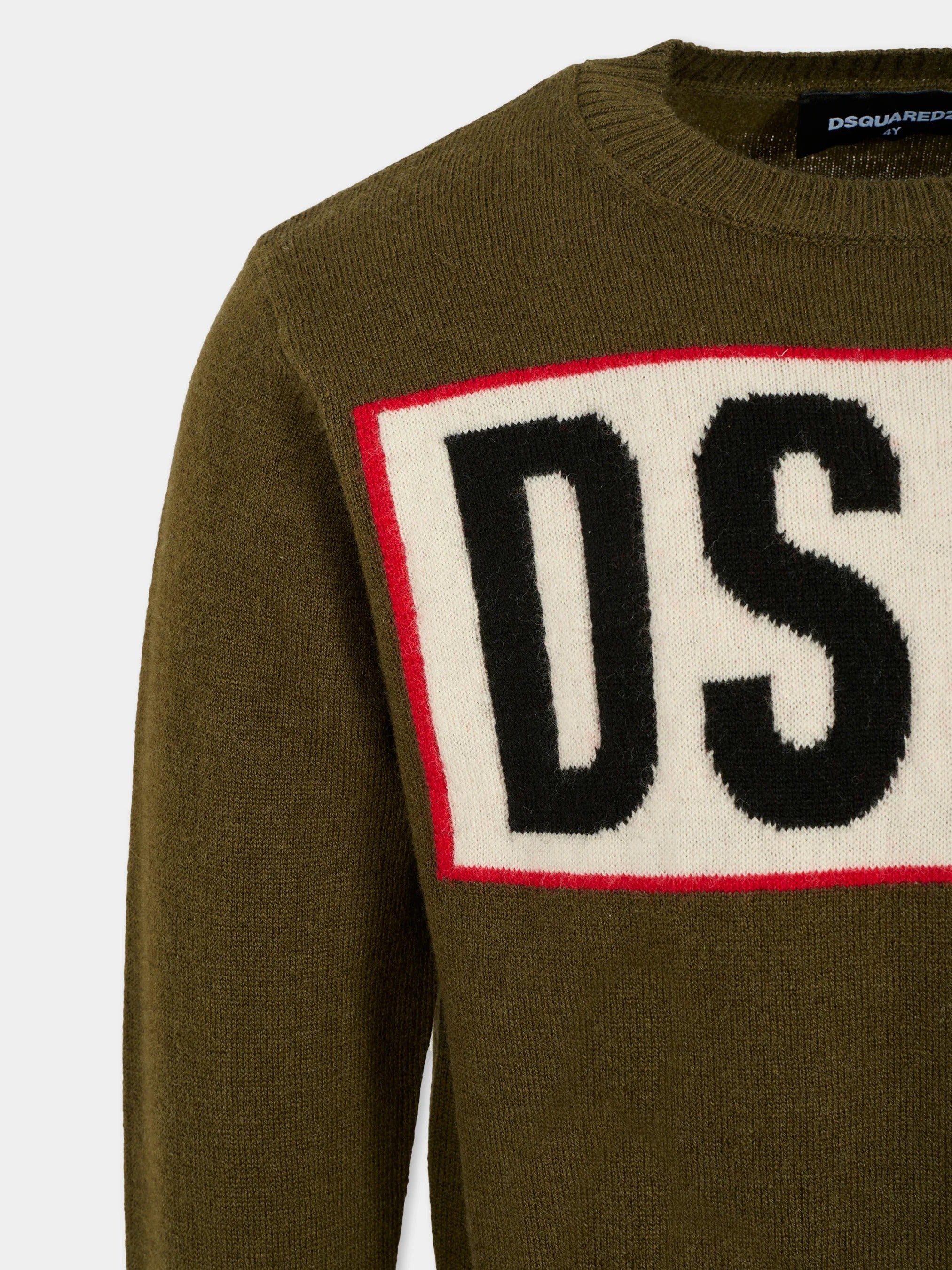 DSQUARED2 Pullover Junior Logo Jacquard-Verde Militare