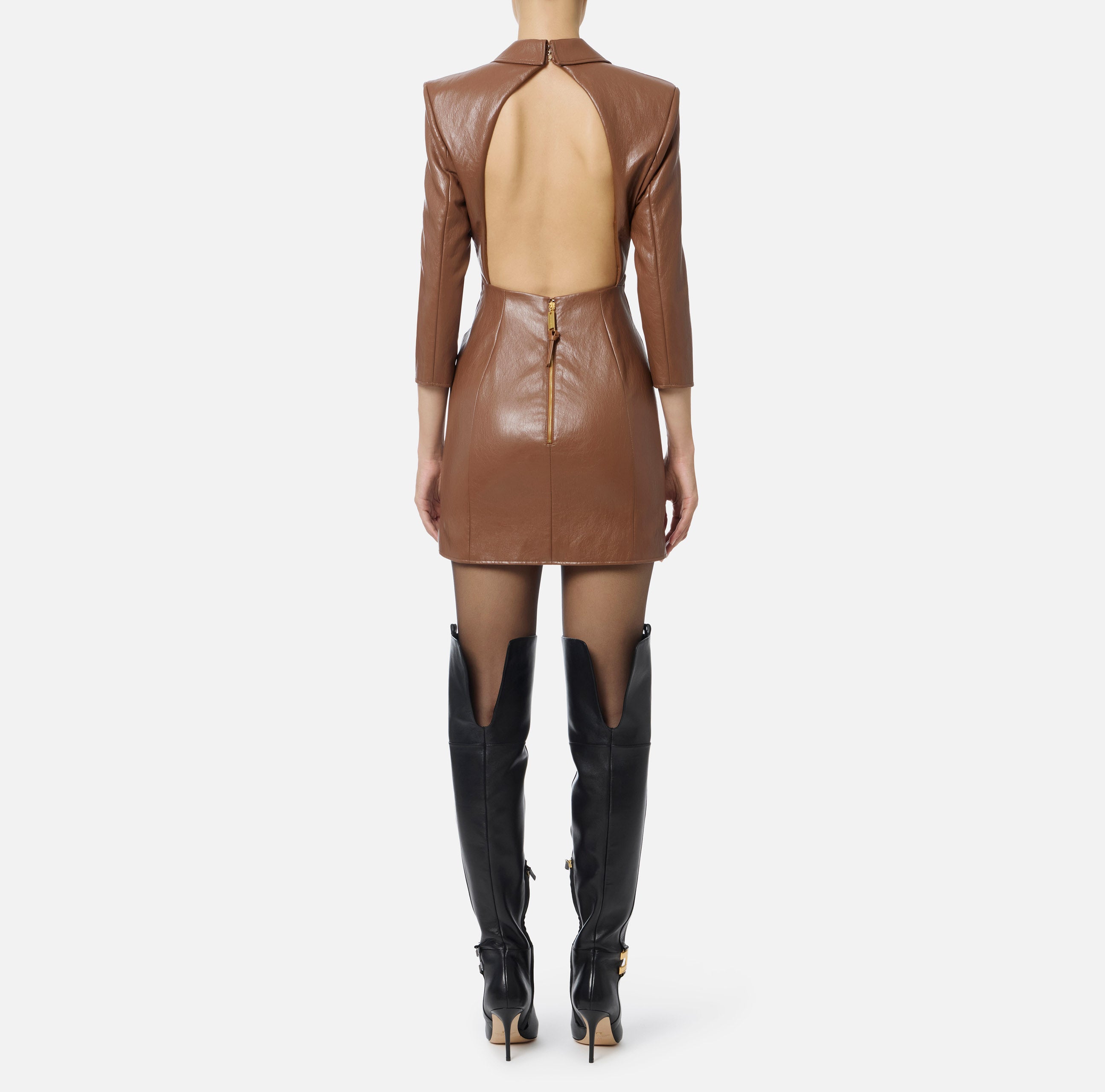 Elisabetta Franchi Abito Donna Corto Craquelé-Brown Sugar