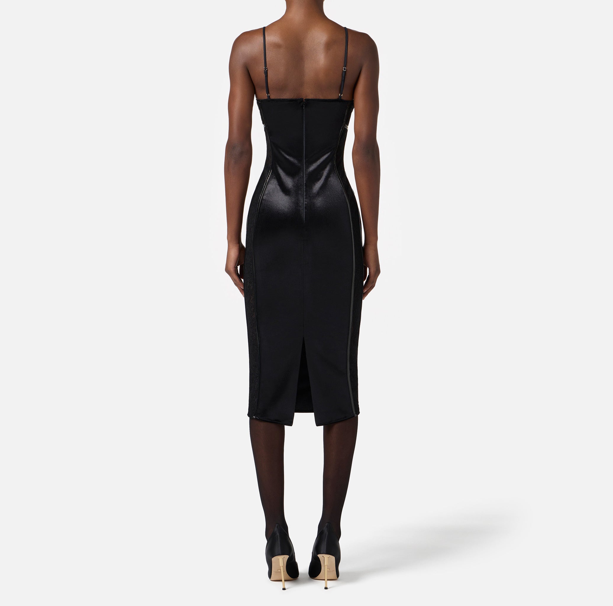 ELISABETTA FRANCHI Abito Midi Velluto Pizzo-Nero