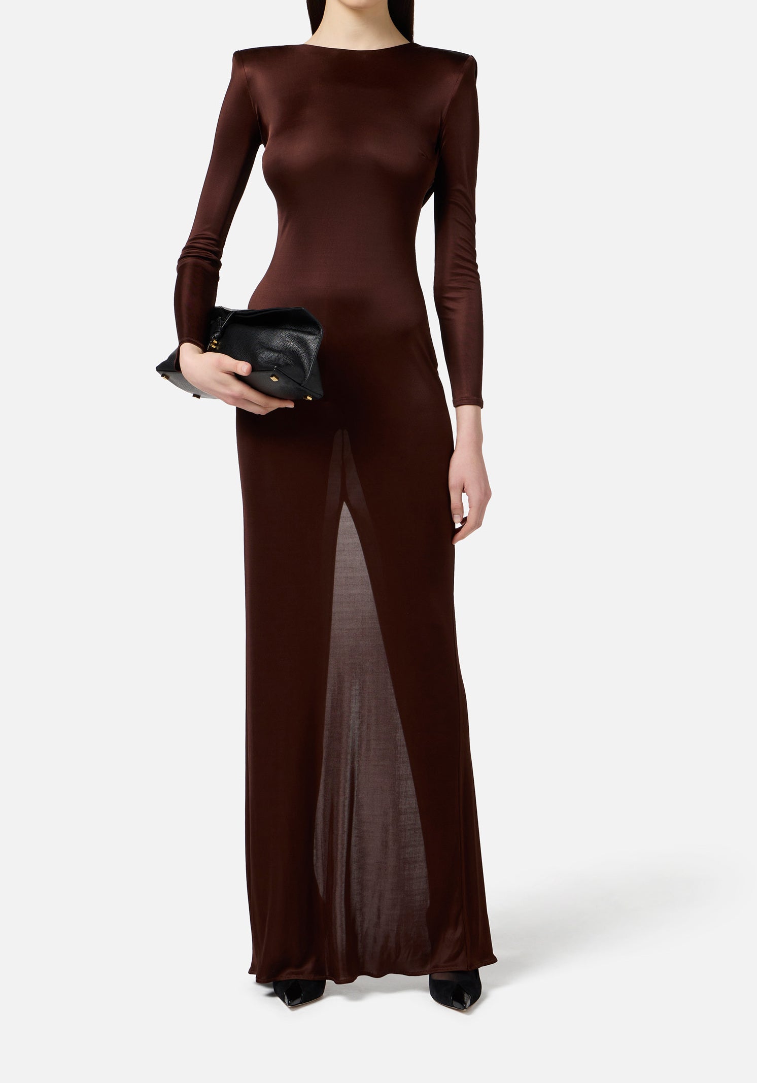 ELISABETTA FRANCHI Abito Red Carpet Jersey Viscosa-Caffè