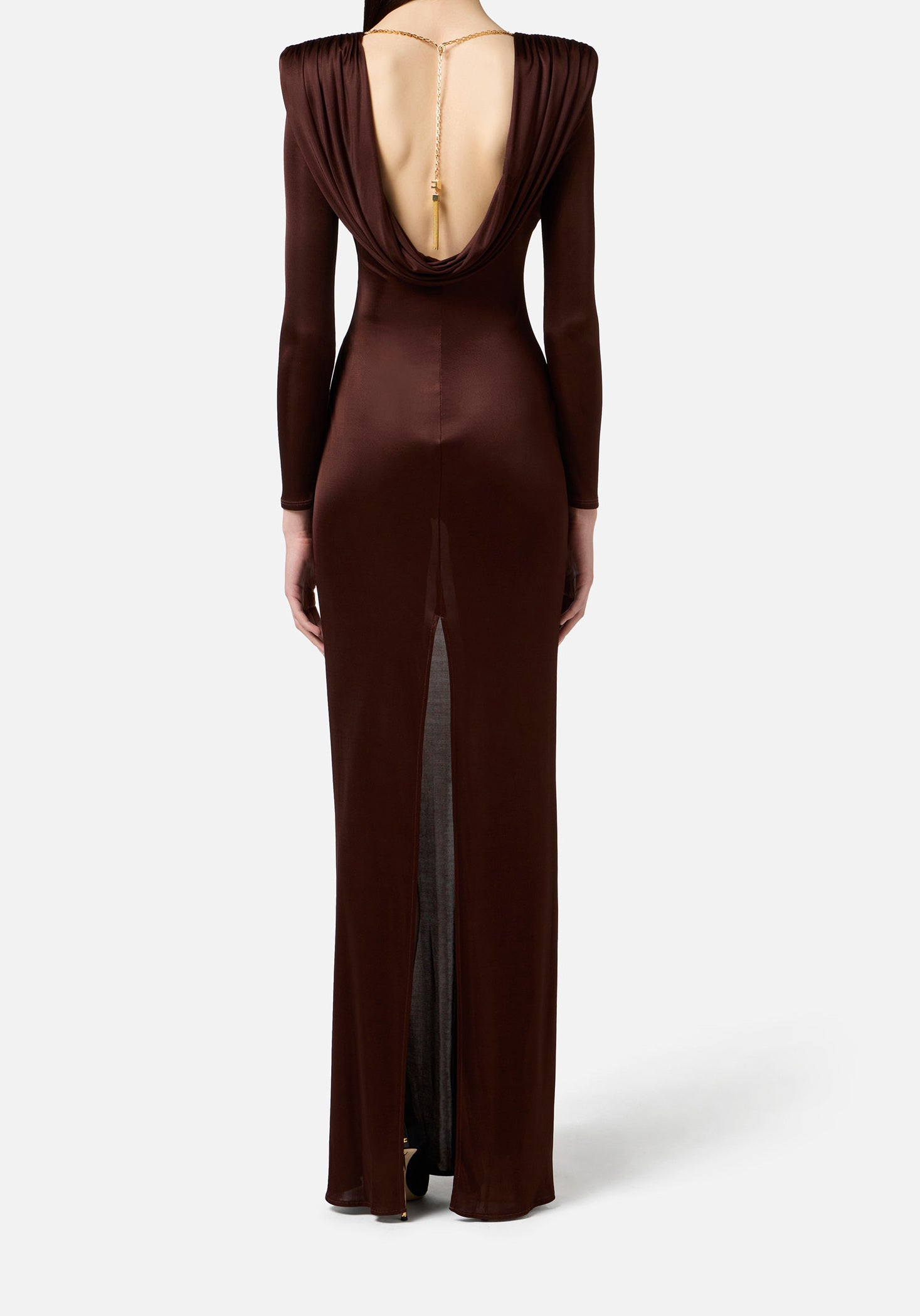 ELISABETTA FRANCHI Abito Red Carpet Jersey Viscosa-Caffè