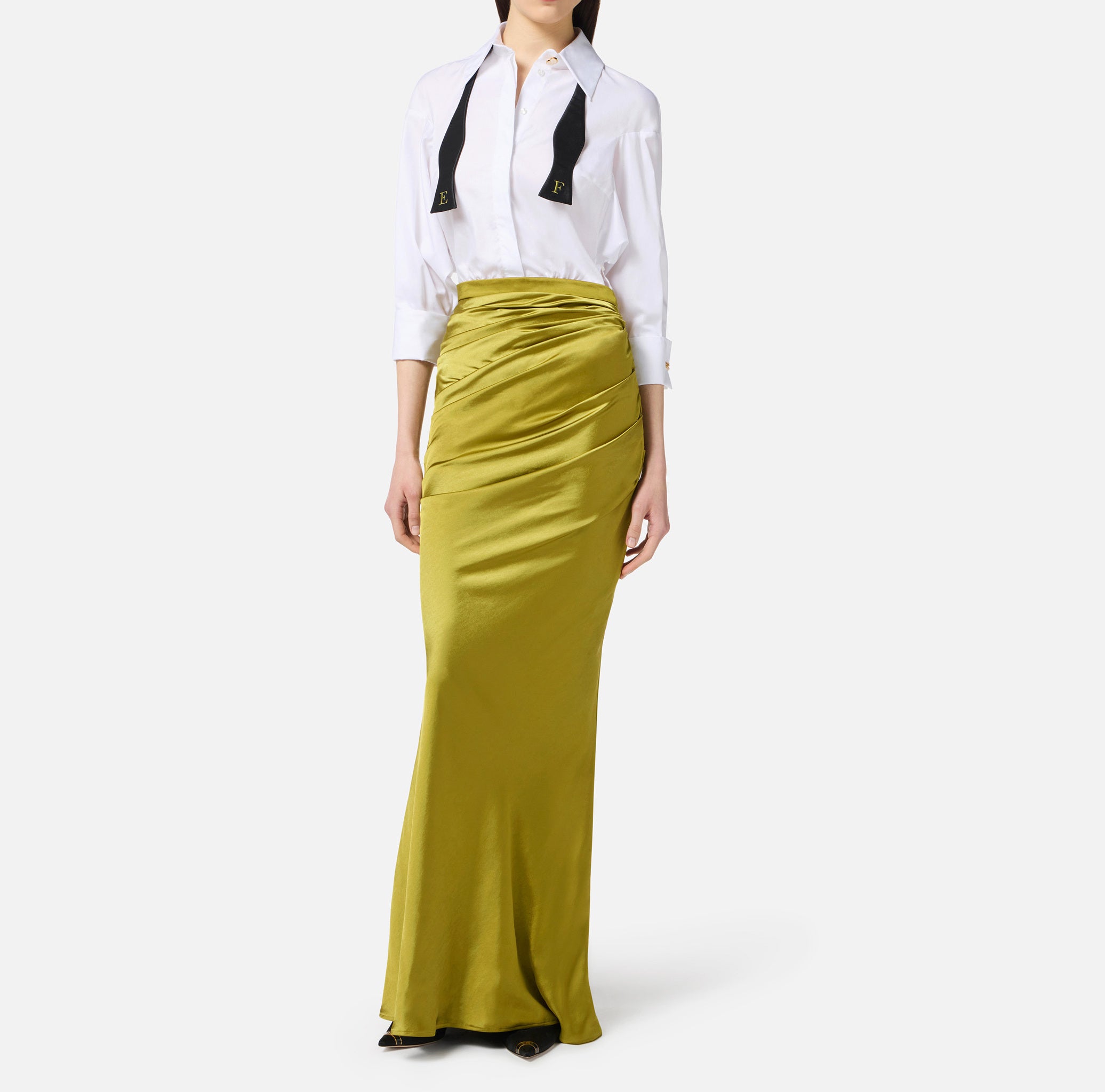 ELISABETTA FRANCHI Abito Red Carpet Popeline Raso Papillon-Bianco Iguana