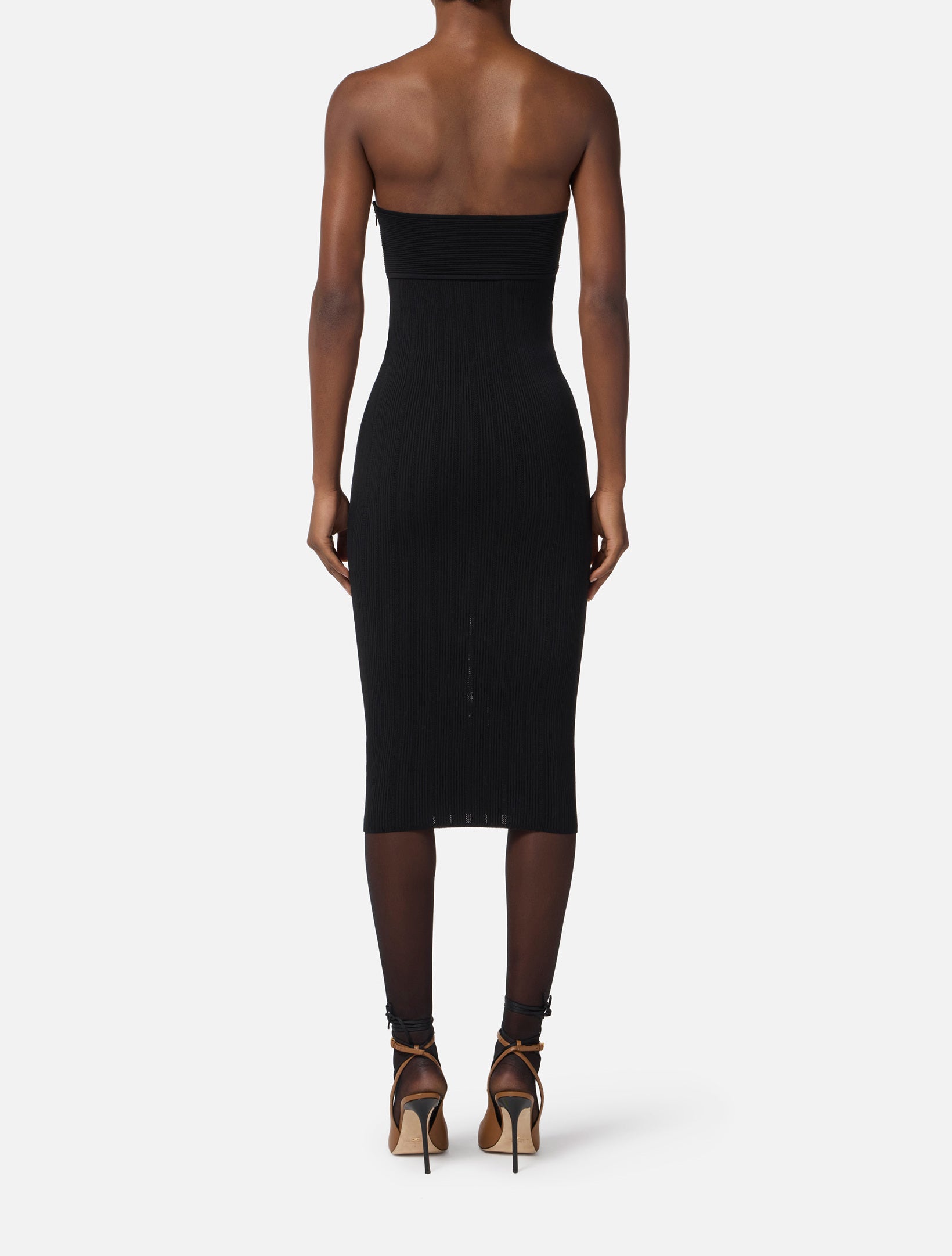 ELISABETTA FRANCHI Abito Midi Maglia Costine-Nero
