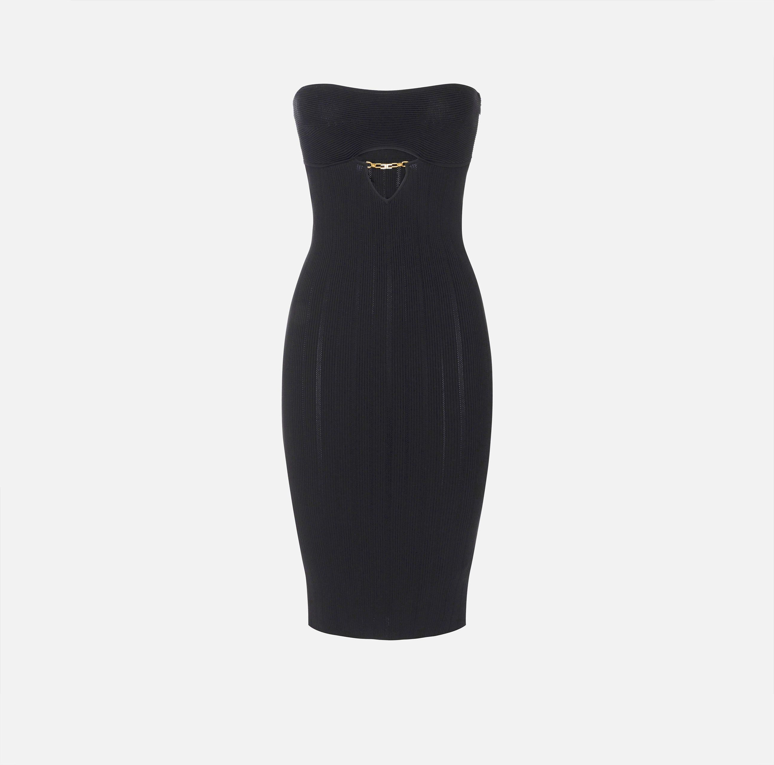 ELISABETTA FRANCHI Abito Midi Maglia Costine-Nero
