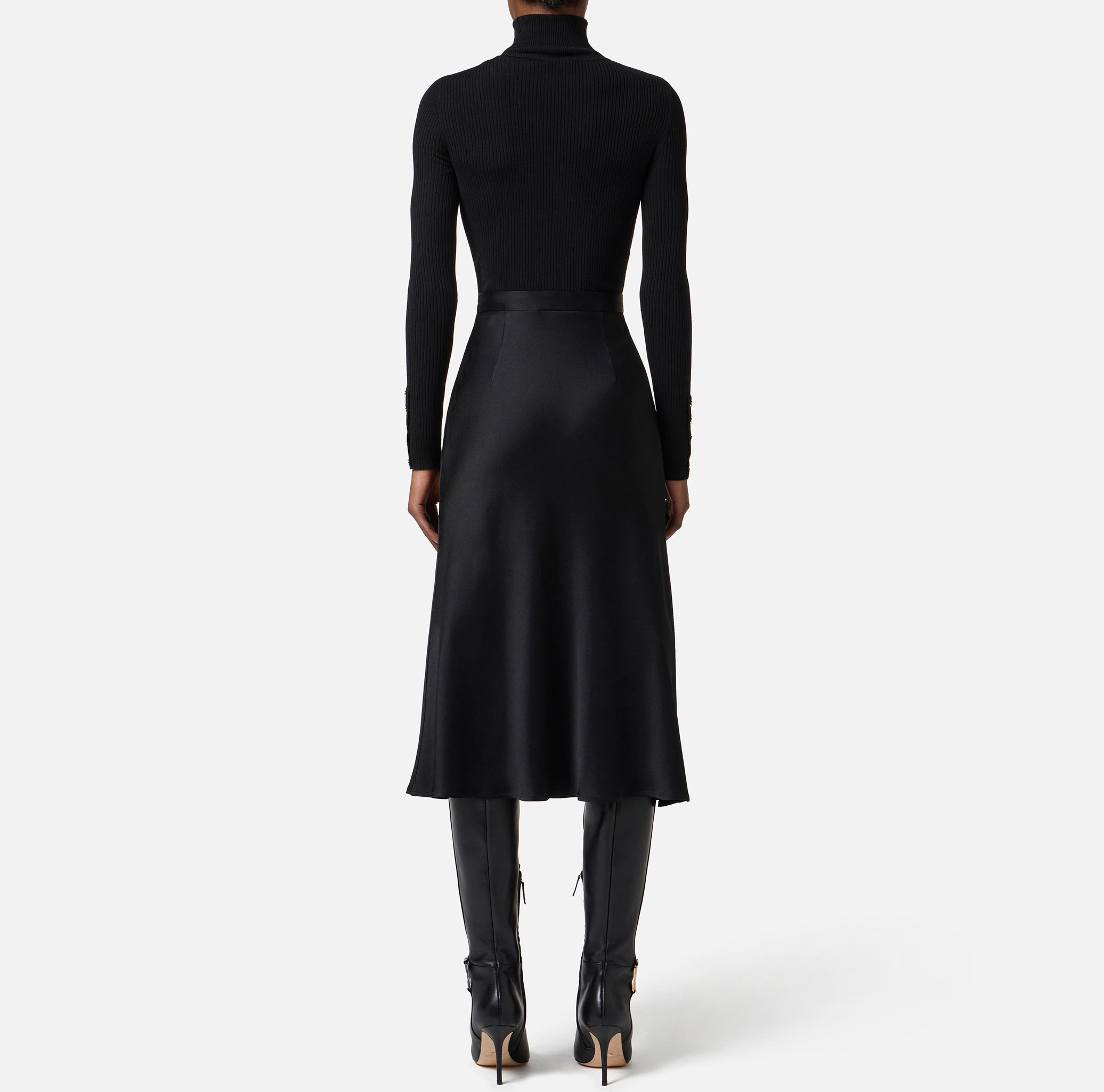 ELISABETTA FRANCHI Abito Midi Maglia Raso-Nero