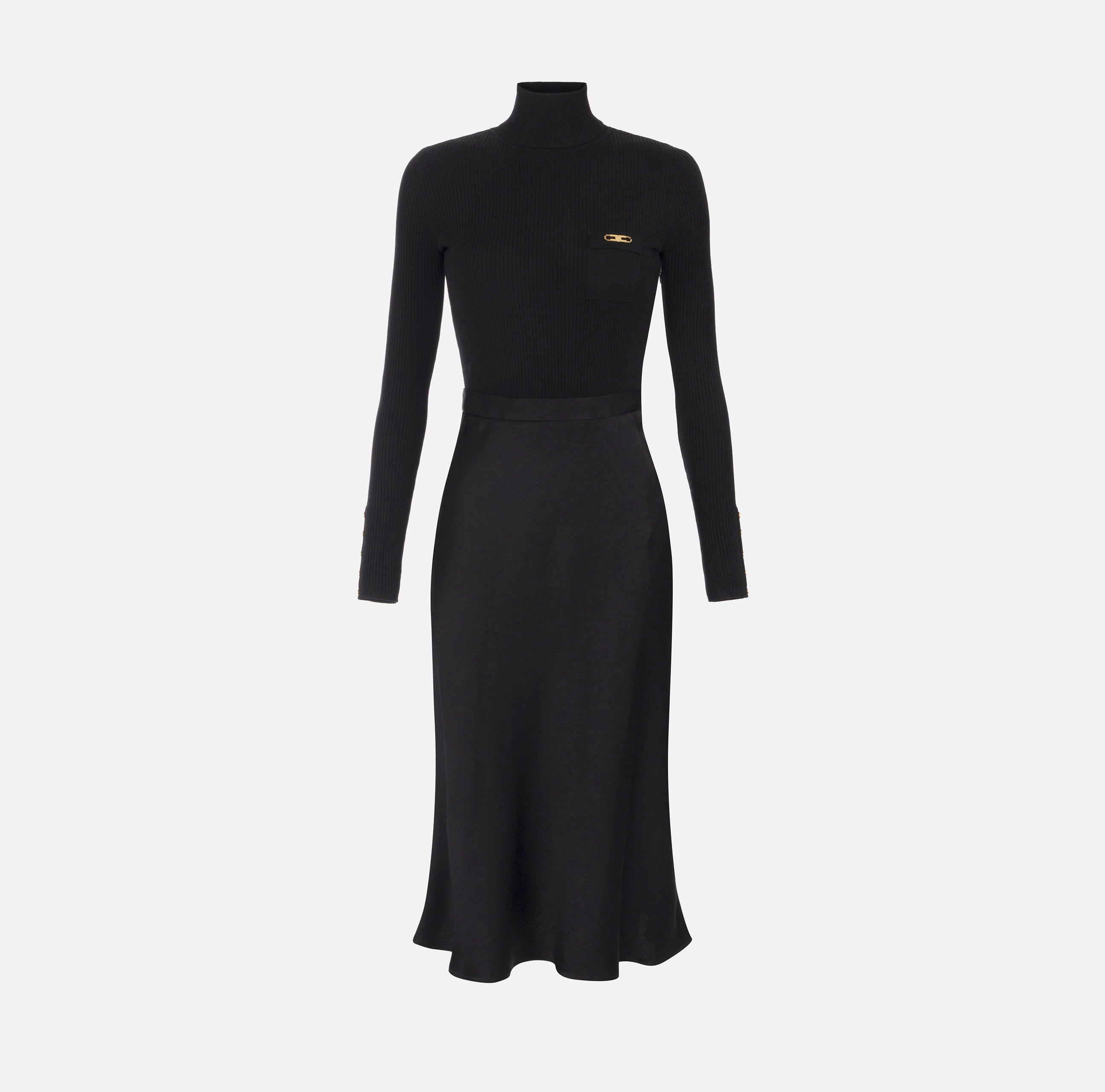 ELISABETTA FRANCHI Abito Midi Maglia Raso-Nero