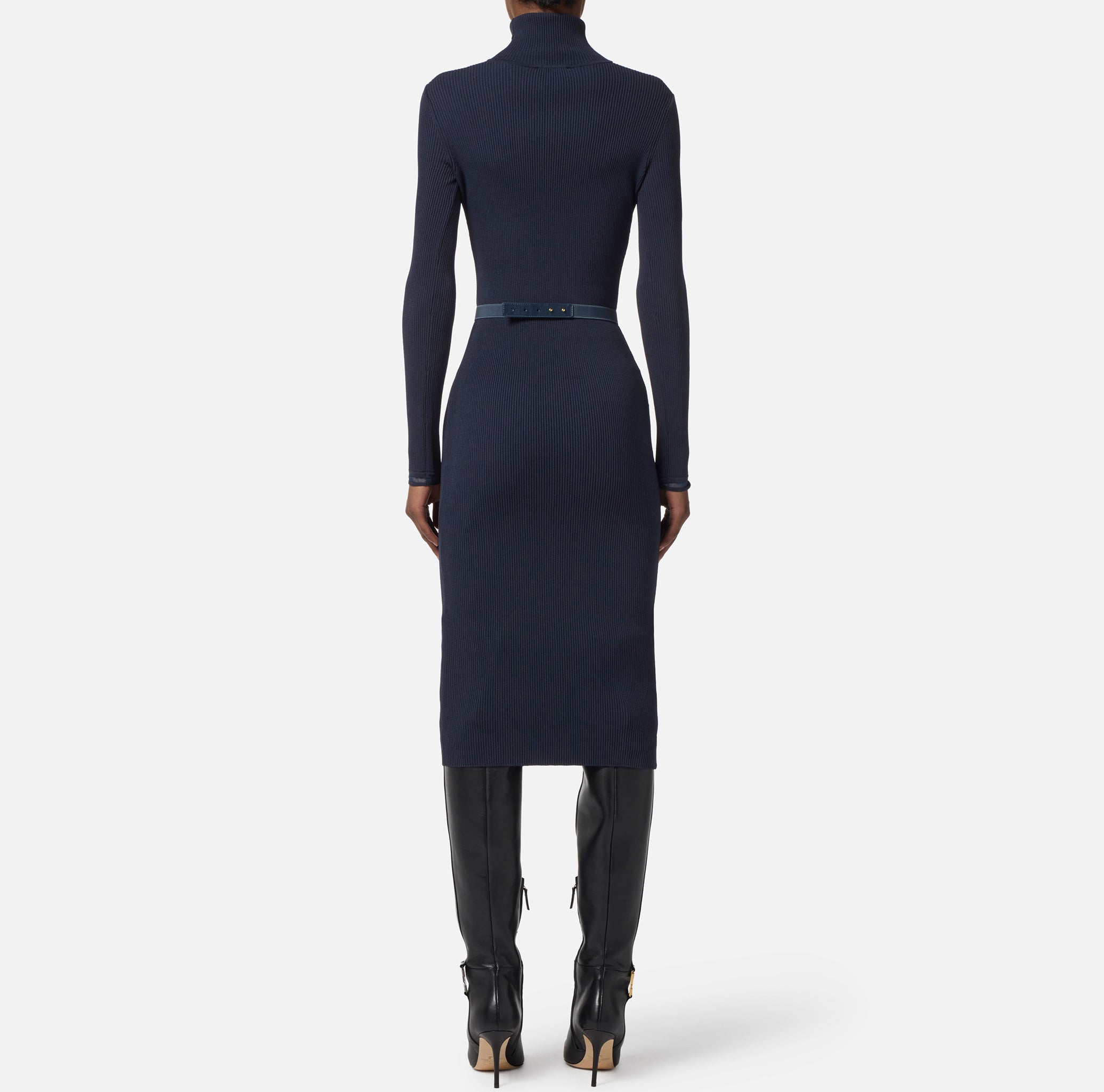 ELISABETTA FRANCHI Abito Midi Maglia Costine Cintura-Twilight