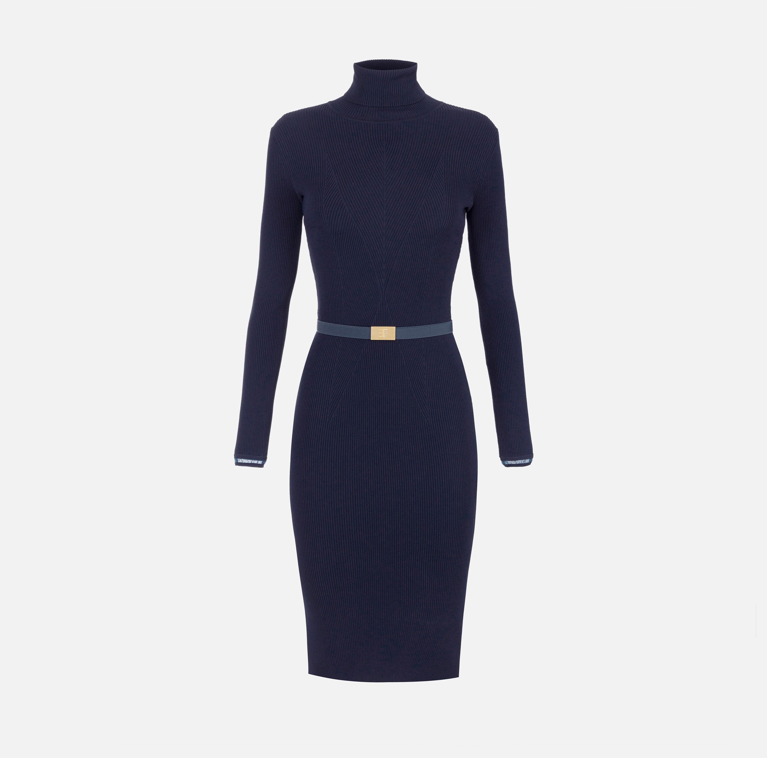 ELISABETTA FRANCHI Abito Midi Maglia Costine Cintura-Twilight